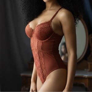Elegant Lace Bodysuit in Rust